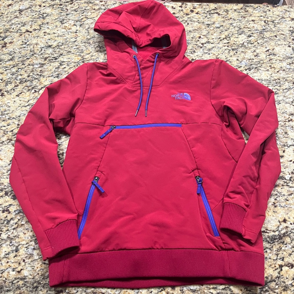The North Face Womens Red‎ Softshell Anorak Hoodie Fleece Lined Pullover Medium